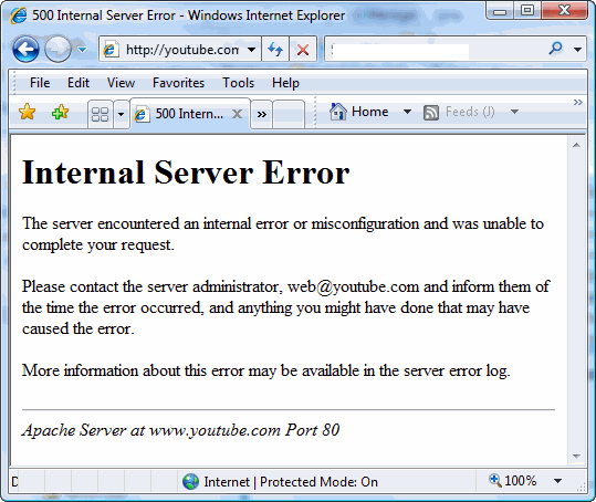 youtube internal server error